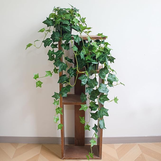 alyptus Fake English Ivy Plants in Pots Set of 2 – Realistic Artificial Ivy Greenery for Home Decor, Tabletop, Office, Shelf, or Bathroom – Lifelike Faux Hanging Vines, No Maintenance Required