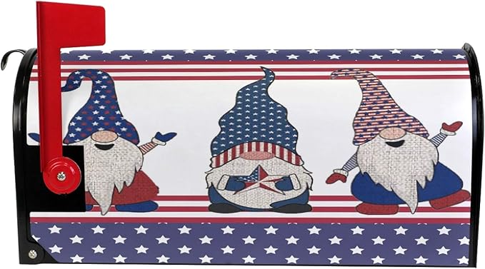 ALAZA Flag with Gnome Independence Day 4th of July Patriotic Magnetic Mailbox Cover MailWraps Garden Yard Home Decor for Outside Standard Size-18"x 20.8"