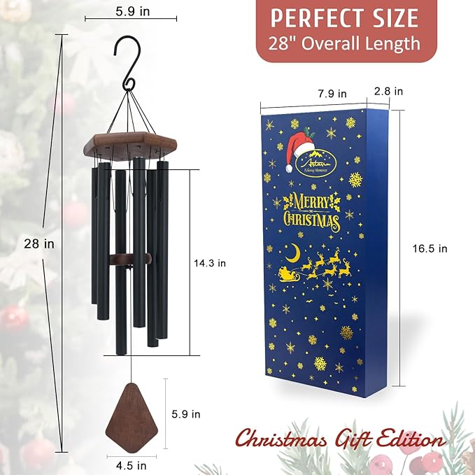 ASTARIN Wind Chimes for Outside, Black Aluminum Wind Chime with Wind Catcher, Garden & Patio Outdoor Decor, Deep Tone Tuned Windchimes, for Men and Women, Box Included