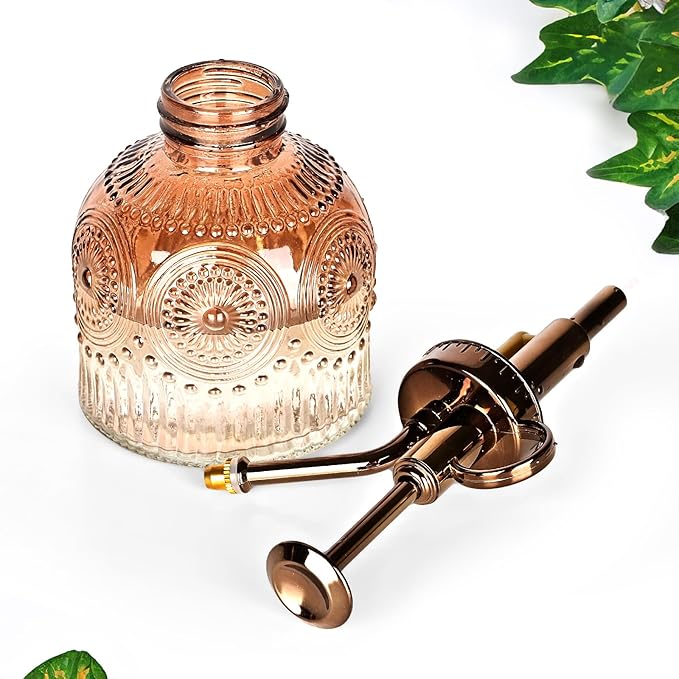 Glass Plant Mister Spray Bottle, Vintage Plant Spritzer, Succulent Watering Bottle Glass with Top Pump, Small Plants Sprayer Watering Can for Indoor Outdoor House(Brown and White Gradient Color)