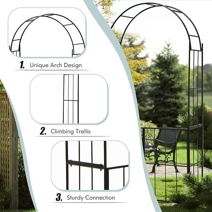 Giantex Garden Arbor with Gate, 90.5" H x 43.5" W Metal Arch Trellis for Climbing Plants, Outdoor Wedding Archway with Latch Door, Rust-Resistant Decorative Arch for Yard, Lawn, Garden Entrance