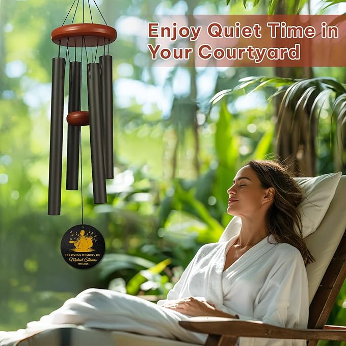 Personalized Guitar Memorial Wind Chime – “in Loving Memory of” Music Lover Tribute – Custom Name, Year Engraved Sympathy Gift – Memorial Windchimes for Loss of Loved One – Musician Remembrance Décor
