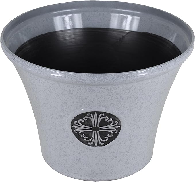 Garden Elements Round Plastic Logo Modern Planter, Gray, Large 14.75"