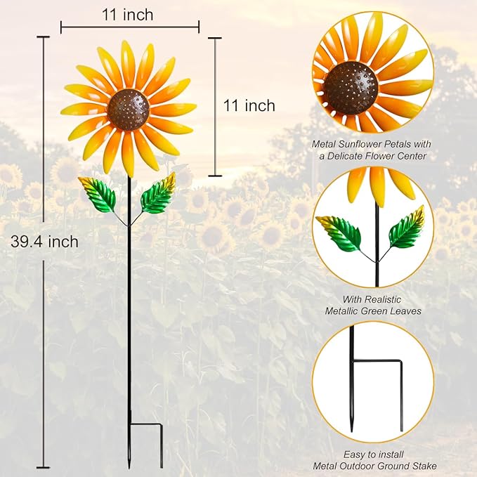 Sunflower Wind Spinner for Garden Decor - 40" Metal Wind Spinners Outdoor, 360° Rotating Windmill Yard Art, Kinetic Wind Sculptures for Home Lawn Backyard Patio Decor, Gifts for Garden Lovers