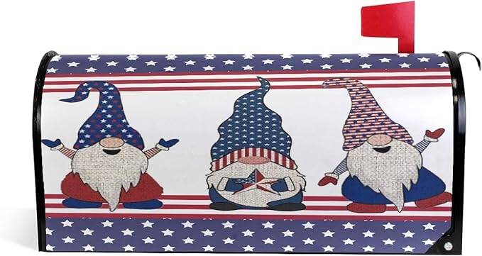 ALAZA Flag with Gnome Independence Day 4th of July Patriotic Magnetic Mailbox Cover MailWraps Garden Yard Home Decor for Outside Standard Size-18"x 20.8"