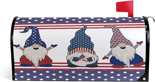 ALAZA Flag with Gnome Independence Day 4th of July Patriotic Magnetic Mailbox Cover MailWraps Garden Yard Home Decor for Outside Standard Size-18"x 20.8"