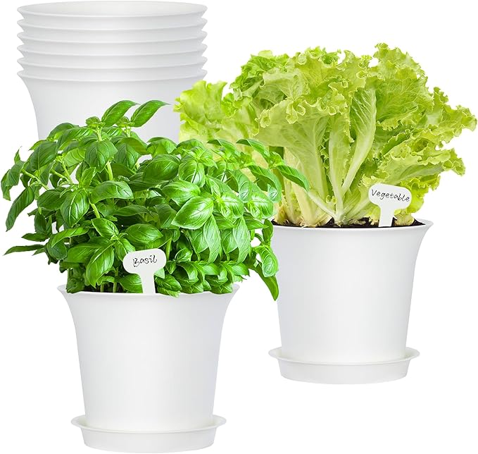 Planter Pots 8 Packs, 7.2 Inches Flower Pots with Drainage Holes & Trays, Ideal for Succulents, Herbs, Flower, African Violet, Garden Plant Pots for Home Garden Kitchen Decor (White-3)