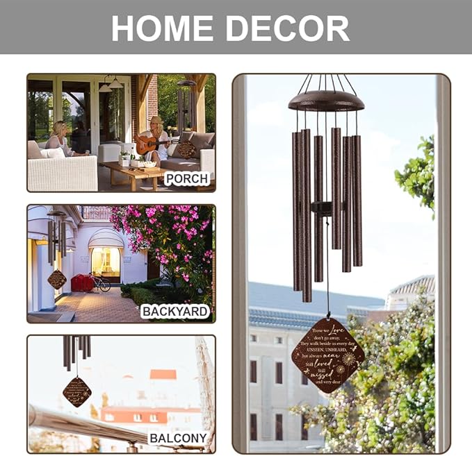 Memorial Sympathy Wind Chimes for Outside Clearance, Dragonfly Wind Chimes for Loss of Loved One Mother Father for Bereavement/Condolence/Funerary Gift Idea,32inch Bronze