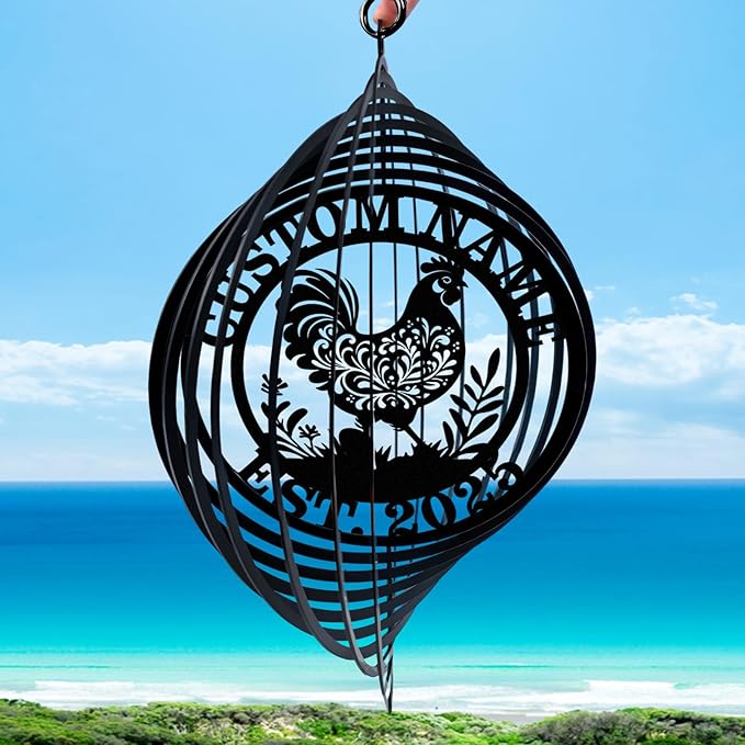 Personalized Metal Wind Spinners, Custom Name Garden Wind Spinners, Hanging Outdoor Decor, Farm Decor, Hanging Wind Spinner for Indoor Yard Lawn Patio Porch, Chicken Gifts for Women Men Color05