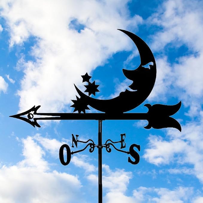 Cast Iron Wind Vane Weathercock Metal Weather Vane Wind Direction Indicator Wind Measuring Tool for Garden Decor Farmhouse Decorative Outdoor Garden Wind(Color:A)