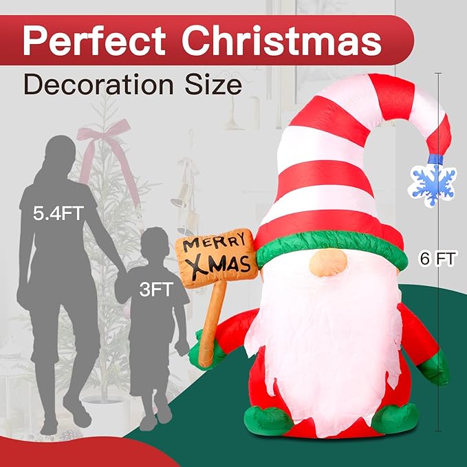 6 FT Christmas Inflatables Decorations Outdoor，Blow Up Gnome Tumbler with Built-in LED Lights for Indoor Holiday Party Yard Garden Lawn Décor
