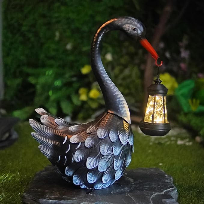 HONGLAND Black Swan Solar Garden Statue Outdoor Decor Bird Decor Lawn Ornament for Backyard Patio Porch Poolside