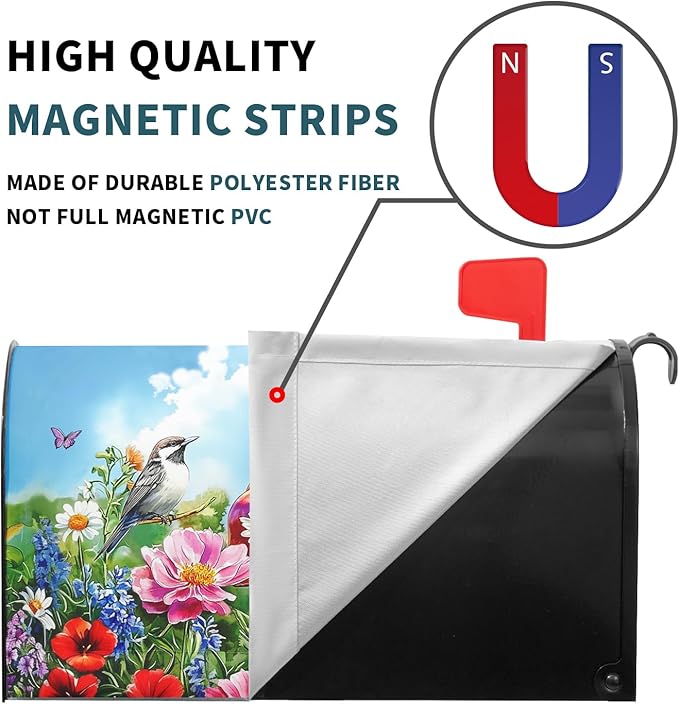 Floral Magnetic Mailbox Cover, Standard Size 21x25.5 Inch, Oxford Cloth, Post Mount, Multicolor
