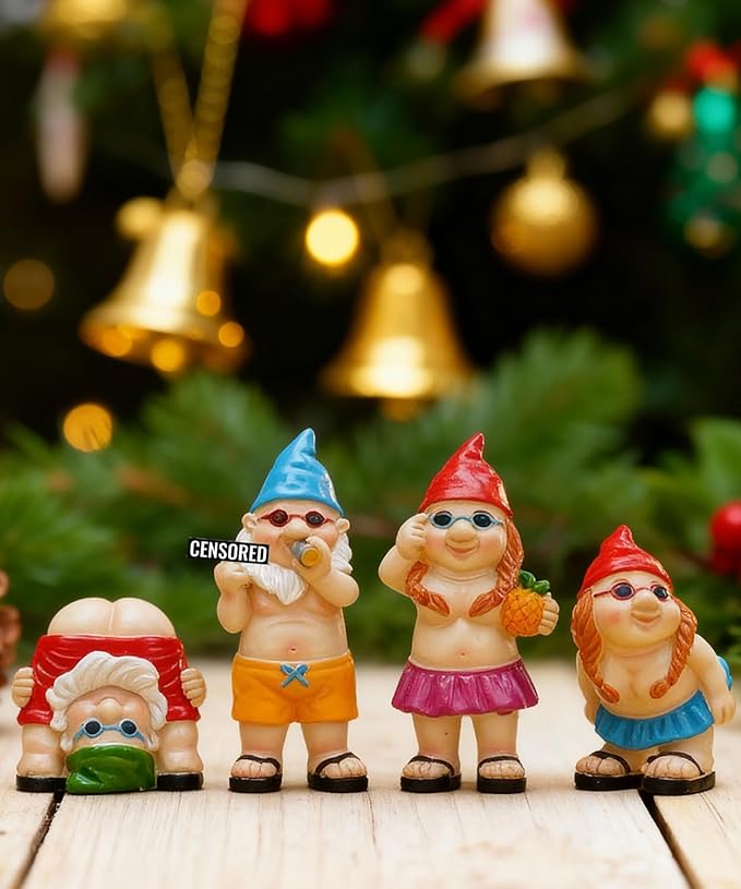 Gnome Garden Decor Outdoor Statues: Funny Figurines for Ornaments Patio Lawn Office Indoor Accessories(4 Pack) - Gifts for Mother Grandma