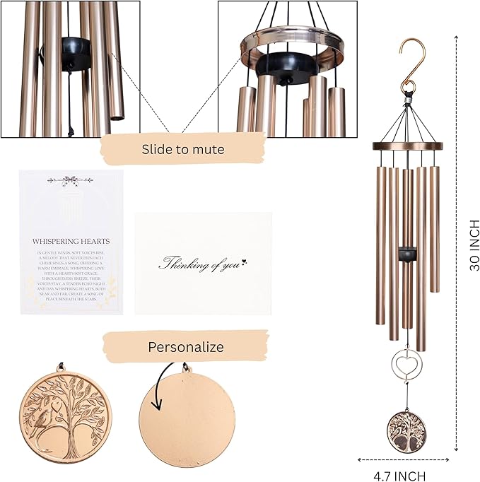 30” Wind Chime with Gift Box – Whispering Hearts Collection – Platinum Rose.