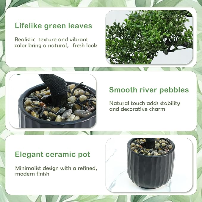Artificial Bonsai Tree - Small Faux Bonsai Plants Indoor Japanese Fake Greenery Potted Plant with Ceramic Pot for Home Office Bedroom Living Room Bookcase Indoor Shelf Porch Decoration (14 x10.5 in)