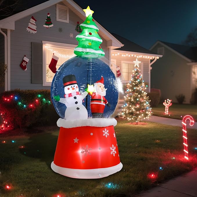 7.6 FT Christmas Inflatable Outdoor Decorations, Inflatable Snow Globe with Santa Claus and Snowman Built-in LED Lights Blow Up Yard Decorations for Holiday Indoor Outdoor Party Garden Lawn