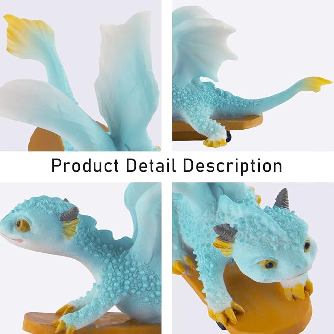 Dragon Statue on Skateboard - Mini Figurine, Resin Home Decor, Cute Ornament, Lucky Animal Garden Statue for Micro Landscape