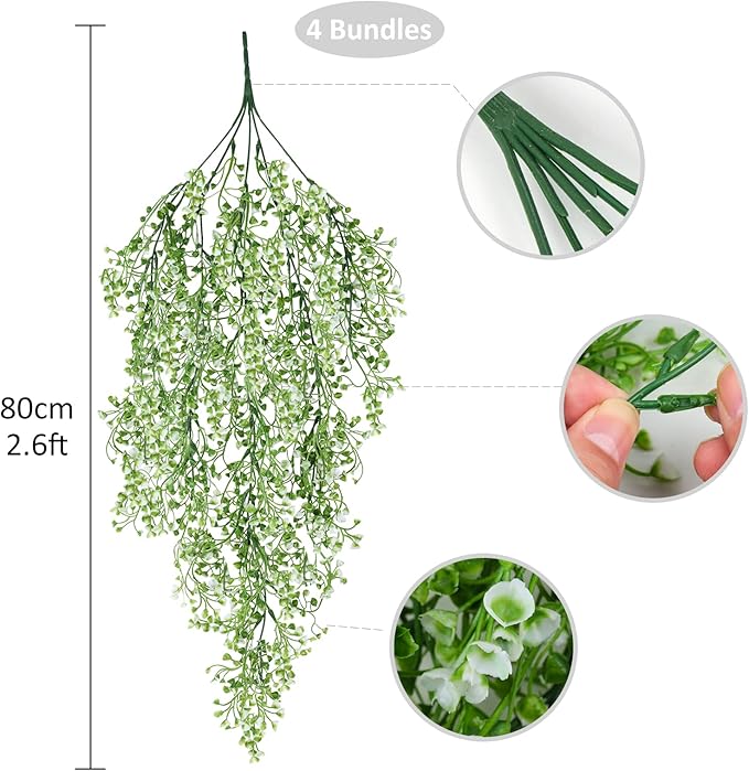 RECUTMS 4 pcs Faux Vines Hanging Flowers Artificial Decor Fake Hanging Plants Artificial Hanging Plants Indoor and Outdoor Garden Hanging Plants Decoration（White）