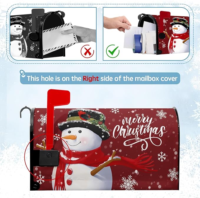 Christmas Snowman Mailbox Cover Winter Red Santa Claus Large Size Mailbox Covers Merry Christma Magnetic Mail Box Wrap Cardinal Bird Dust-Proof Postbox Covers Oversized 25.5 X 21 Inch