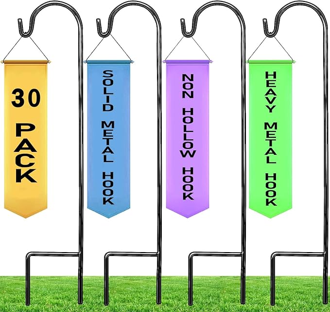 Ashman Shepherd's Hooks 35 Inch (30 Per Pack), Black, Made of Premium Metal for Hanging Solar Lights, Bird Feeders, Mason Jars, Christmas Lights, Lanterns, Garden Stakes and Wedding Décor.