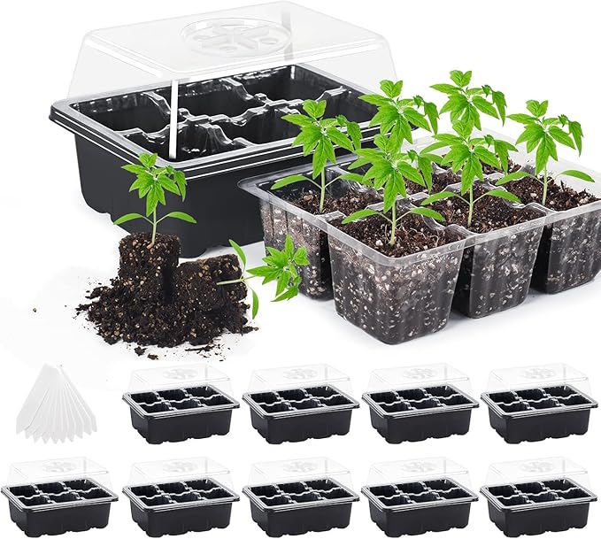 MIXC 10 Packs Seed Starter Tray Seed Starter Kit with Humidity Dome (60 Cells Total Tray) Seed Starting Trays Plant Starter Kit and Base Mini Greenhouse Germination Kit