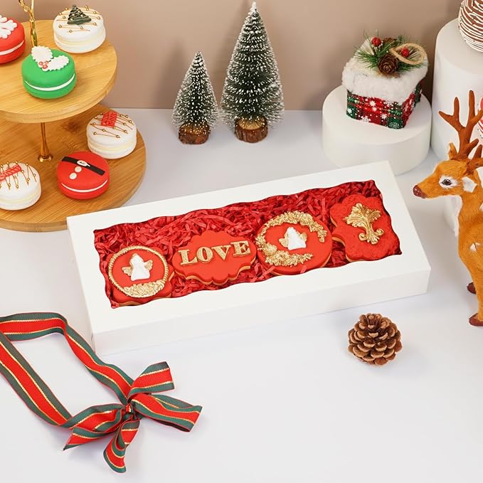 50pcs Cookie Boxes 12x5x1.5 Inch Bakery Boxes with Window Treat Box Chocolate Strawberries Box for Wedding Favors Party Birthday Favors