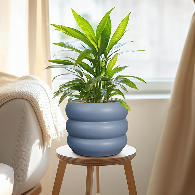 SQOWL Ceramic Pot for Plants - 8 Inch Plant Pot with Drainage Hole Planter for Indoor Plants Outdoor Flower Pot Decorative Plant Pot Unique Planter for Room Decorations Gray