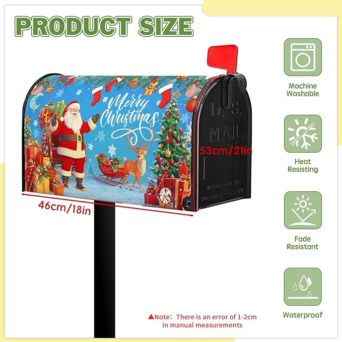 Merry Christmas Mailbox Covers Magnetic Father Christmas Mailbox Cover Santa Claus Mail Box Wraps Magnetic Standard Size 21x18 inch for Outside Garden Yard Xmas Tree