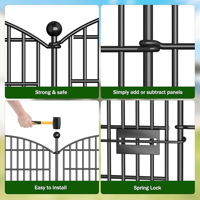 10 Panels Decorative Garden Fence with Gate - 32 in (H) x 23.6 ft (L) No Dig Dog Fence Outdoor for Yard, Rustproof Tall Garden Fencecing Panels, Animal Barrier Suitable for Yard Border, Patio