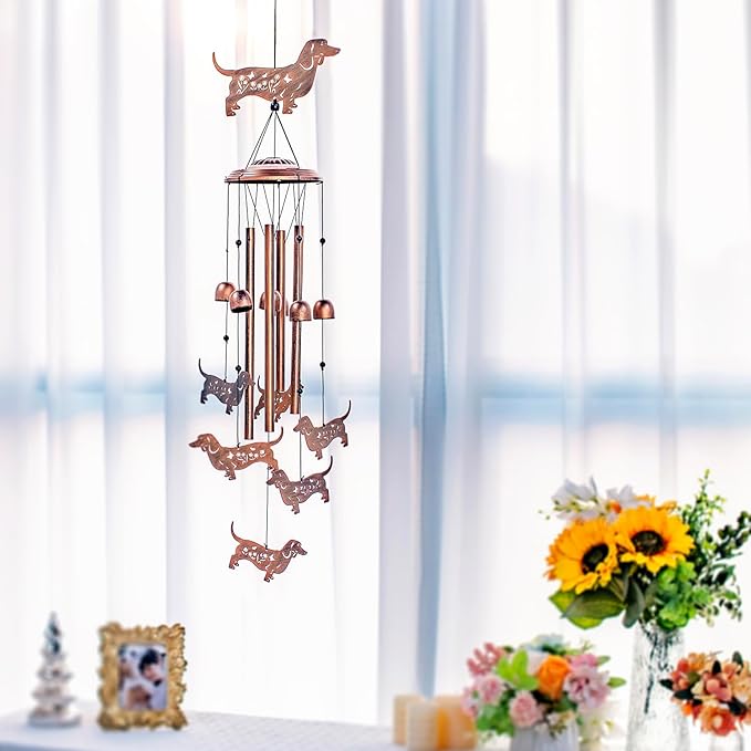 Dachshund Dog Wind Chimes Outdoor Weiner Dog Gifts for Women Men Mom Dad Best Birthday Unique Gardening Gifts Metal WindChimes for Outside/Indoors, Lawn, Patio, Home, Yard Decor, Garden Decorations