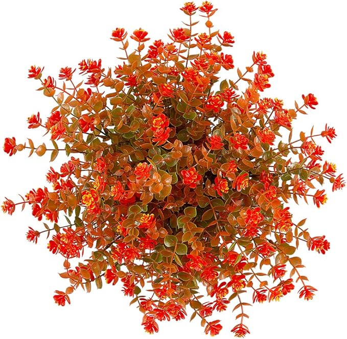 Happylife 6 Bundles Artificial Flowers, Fake Artificial Greenery UV Resistant No Fade Faux Plastic Plants for Wedding Bridle Bouquet Indoor Outdoor Home Garden Kitchen Office Table Vase (Orange Red)