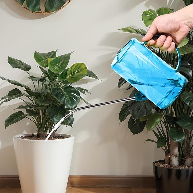 Small Plastic Watering Can - for Home Garden - with Long Spout - 1/4 Gallon - 34 Oz - Sky Blue
