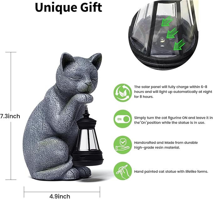 Solar Happy Cat Outdoor Statue Garden Decor,Birthday Gifts for Grandma Mom Women, Ornament for Balcony, Garden, Patio, Yard, Lawn Porch Patio Balcony Home House,(LED Lantern Cat)
