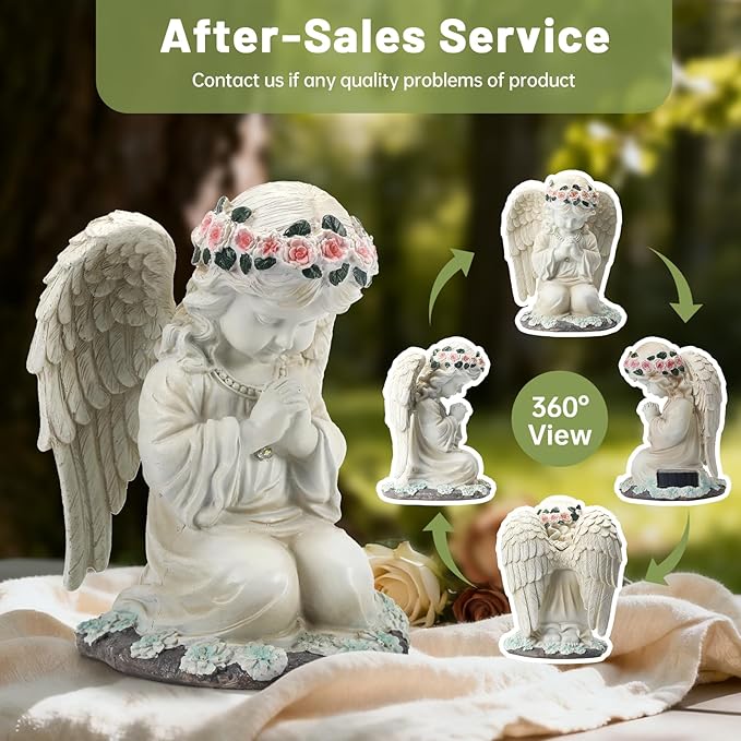 Solar Angel Prayer Statue, Memory Guardian Garden Decor with Warm Light - Religious Outdoor Decor, Auto On/Off LED Light, Memorial Gift for Cemetery, Patio & Gravesite