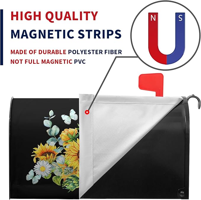 Summer Mailbox Cover Magnetic Summer Sunflower Waterproof Mail Wraps Spring Butterflies Floral Post Letter Box Covers Farmhouse Rustic Flowers Mailbox Covers Decor for Garden Yard 18x21 Inch