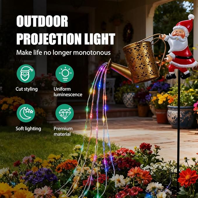 Christmas Solar Kettle Light, 2026 New Garden Lawn Decorative Light, Outdoor Hanging Solar Powered Santa Claus Watering Can with LED for Lawn Decorations (Colorful)