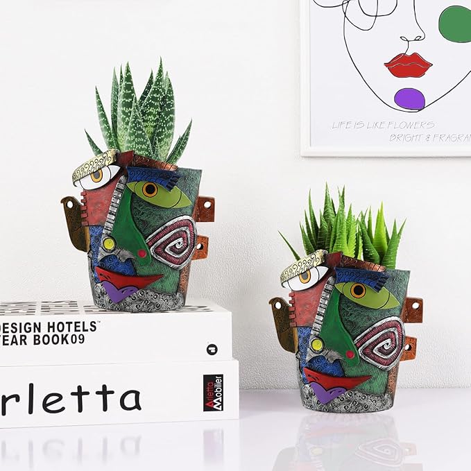 Abstract Face Flower Pots Head,Creative Inspiration Succulent pots,Head Planter with Drainage Hole,Colorful Plant Pots for Outdoor Garden Decor Home Art Decoration(Frowning