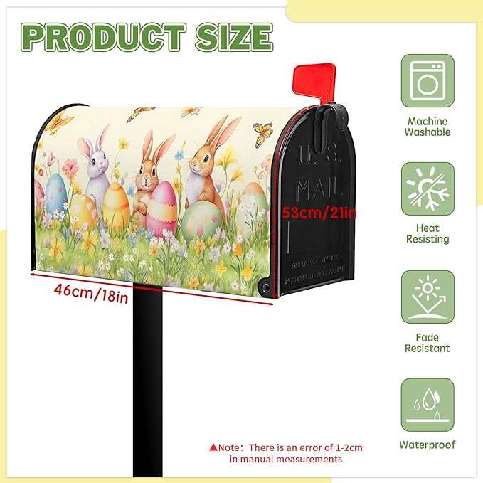 Easter Mailbox Covers Rabbits Mailbox Cover Standard Size 21x18 in Spring Floral Post Letter Box Cover for Garden Yard Decoration Waterproof Oxford Beautiful Eggs