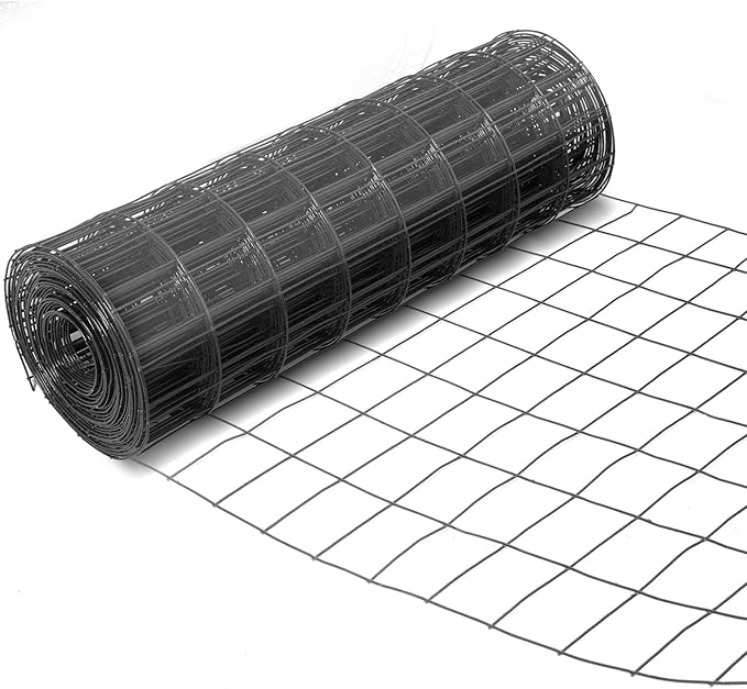 PVC Coated Welded Wire Mesh Fence Roll - 2x3 Inch Mesh, 16 Gauge, Black - for Garden Fence, Pet Cage, Animal Barrier, Farm and Poultry Enclosure (48''×50‘)