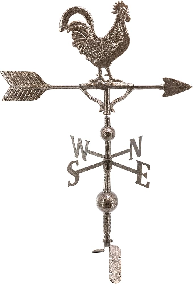 Most Color Options - Aluminum Rooster Weathervane - Made in The USA - Chicken weathervane - Rooster Decor - Rooster Weathervane for Roof - Roof Mount Included (4 to Choose from)