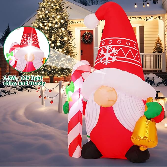 COMIN 5 FT Christmas Inflatables Gnome Outdoor Decoration Blow Up Yard with Built-in LEDs for Holiday Garden Party Decor