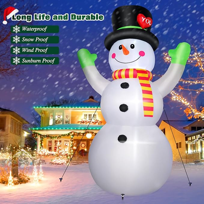 10 FT Christmas Inflatables Snowman Outdoor Yard Decorations, Giant Blow Up Snowman, Built-in Bright LED Lights, Huge Xmas Blowups Snow Man Outside Holiday Decor for Garden Patio Porch Lawn Home Party