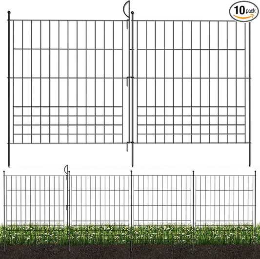 No Dig Fence Outdoor Dog Fences 10 Panels,32in (H) x 24.6 ft (L) Decorative Metal Garden Fence with Gate,Garden Fence Animal Barrier,Garden Fencing for Yard Rustproof