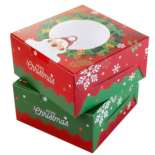 qiqee Christmas Bakery Box with Window 60packs 6x6x3 Cookie Boxes Pastry Box for Christmas