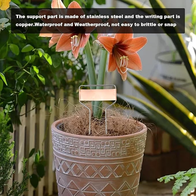 40 PCS 4 Inch Metal Plant Label Stakes, Metal Plant Labels, Copper Plant Tags with 1 Maker Pen for Flowers Vegetables Seedlings Seed