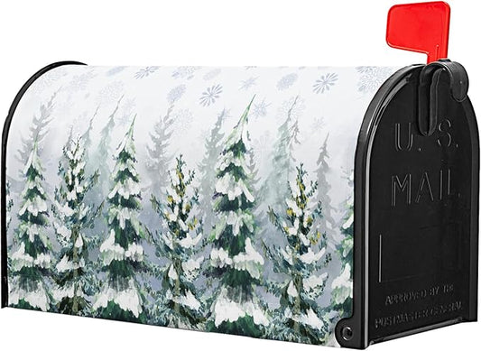Winter Magnetic Mailbox Cover Large Snowy Forest Mailbox Wrap Pine Tree Snowflake Nature Landscape Mail Post Letter Box Cover for Christmas Holiday Garden Yard Decor Oversized 25.5" x21"