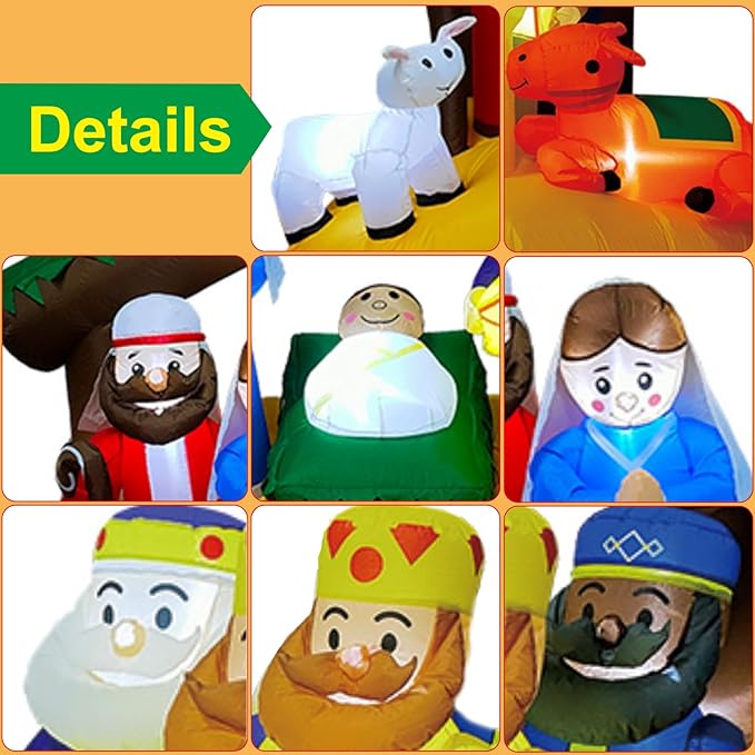 8.8 FT Christmas Inflatables Nativity of Jesus Blow Up Yard Decorations with LED Lights Religious Blow Up Yard Decor for Outdoor Xmas, Holiday Party, Patio & Lawn Decorations