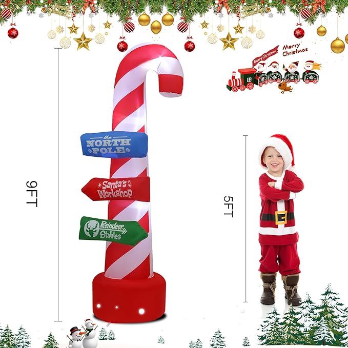 8ft Christmas Inflatable Outdoor Decorations, Christmas Road Sign Inflatable Patio Decorations with LED Lights, Suitable for Indoor Outdoor Patio Garden Christmas Decorations