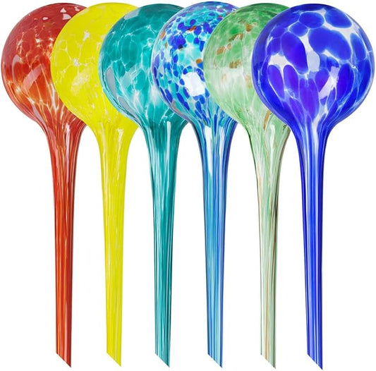 Plant Watering Globes Set of 6 – Large Glass Bulbs (up to 7 Days of Watering) for Indoor & Outdoor Plants – Multicolor - Self-Watering